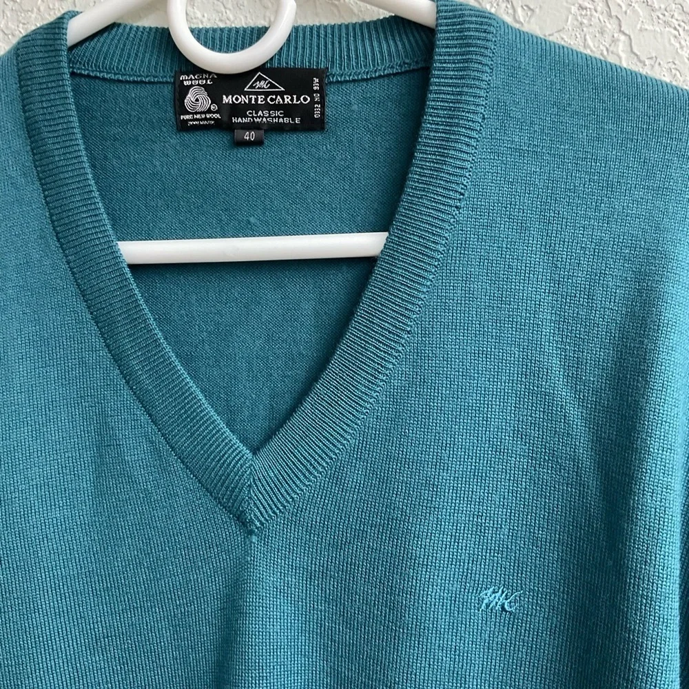 Vintage Monte Carlo Sweater 100% Magna Wool Dark Teal Lightweight Men’s Size 40